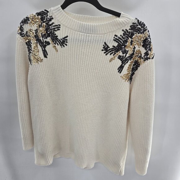 Lane Bryant Ivory Sequin Embellished Beads Pullover Ribbed Sweater 14/16 - Picture 1 of 9